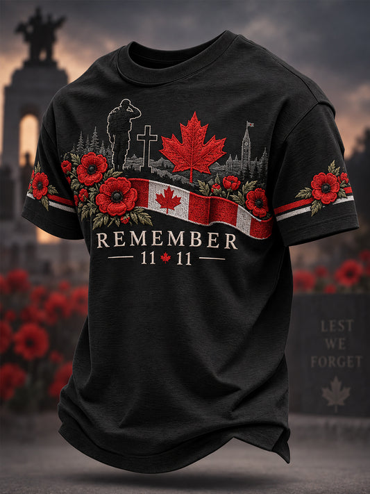 Men's Lest We Forget Canada Remembrance Day Print Tee