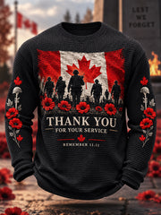 Men's Lest We Forget Canada Remembrance Day Print Waffle Long Sleeve T-Shirt