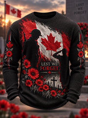 Men's Lest We Forget Canada Remembrance Day Print Waffle Long Sleeve T-Shirt