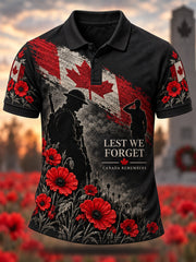 Men's Lest We Forget Canada Remembrance Day Print Polo Shirt
