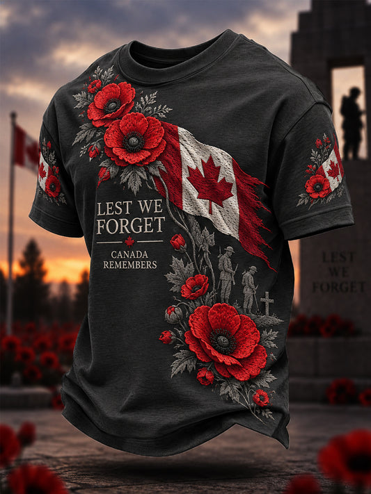 Men's Lest We Forget Canada Remembrance Day Print Tee