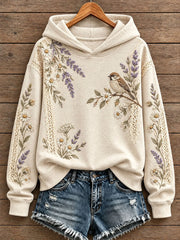 Women's Floral and Bird Print Hoodie
