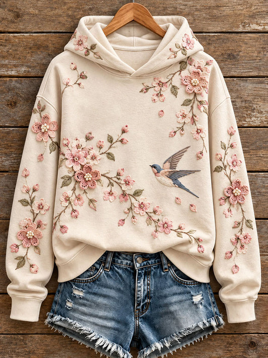 Women's Floral and Bird Print Hoodie