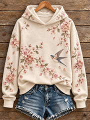 Women's Floral and Bird Print Hoodie