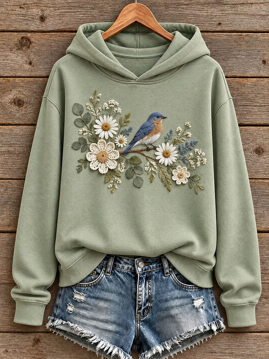 Women's Floral and Bird Print Hoodie