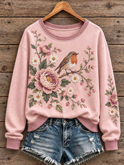 Women's Floral and Bird Pattern Sweatshirt