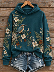 Women's Floral and Bird Print Hoodie