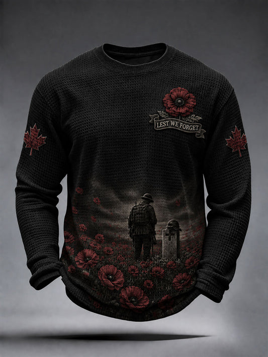Men's Remembrance Day Lest We Forget Waffle Long Sleeve T-Shirt