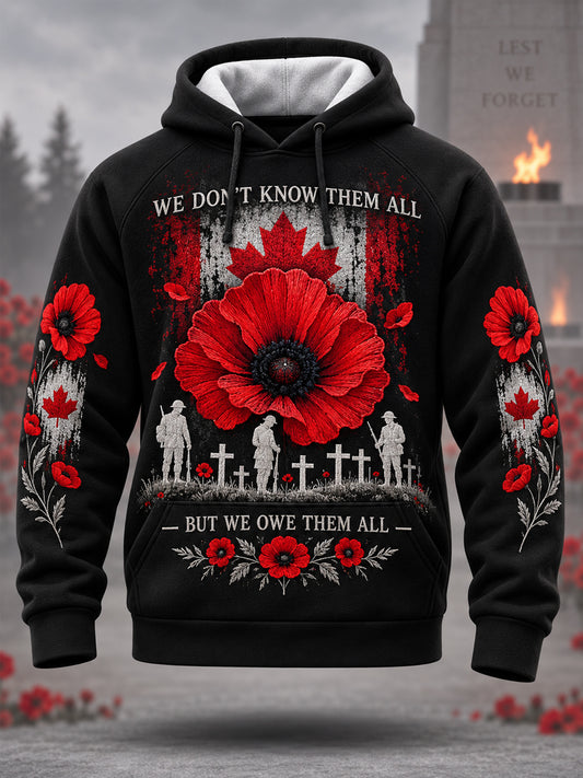Men's Lest We Forget Canada Remembrance Day Print Hoodie