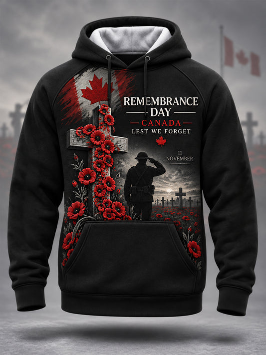Men's Lest We Forget Canada Remembrance Day Print Hoodie