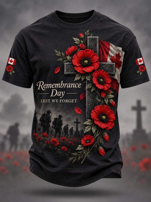 Men's Lest We Forget Canada Remembrance Day Print Tee