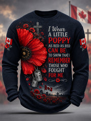 Men's Lest We Forget Canada Remembrance Day Print Waffle Long Sleeve T-Shirt