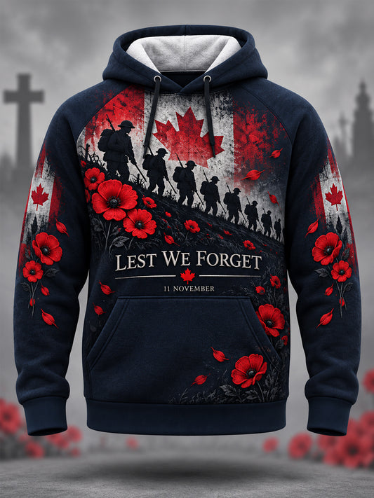 Men's Lest We Forget Canada Remembrance Day Print Hoodie