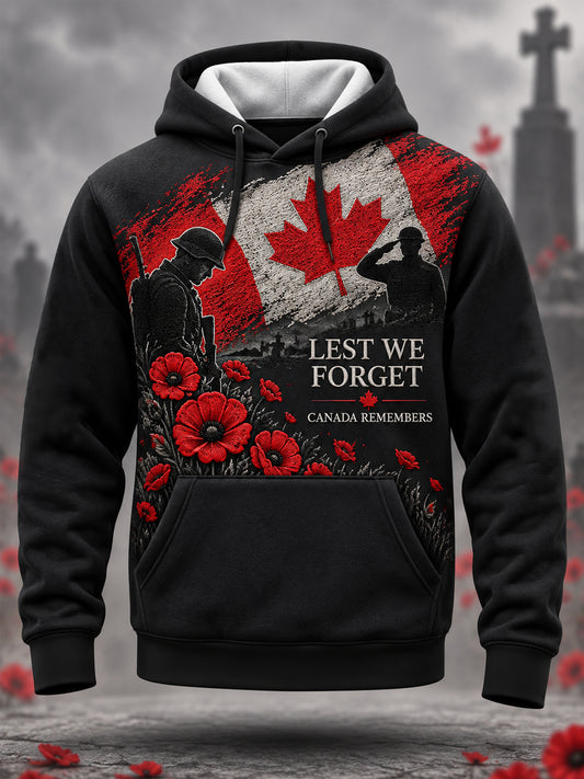 Men's Lest We Forget Canada Remembrance Day Print Hoodie