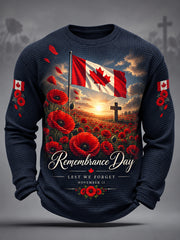 Men's Lest We Forget Canada Remembrance Day Print Waffle Long Sleeve T-Shirt