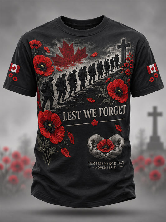 Men's Lest We Forget Canada Remembrance Day Print Tee