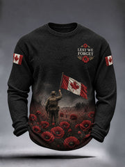 Men's Lest We Forget Canada Remembrance Day Print Waffle Long Sleeve T-Shirt