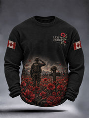 Men's Lest We Forget Canada Remembrance Day Print Waffle Long Sleeve T-Shirt