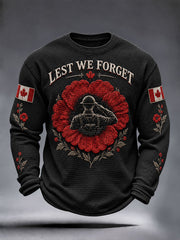 Men's Lest We Forget Canada Remembrance Day Print Waffle Long Sleeve T-Shirt
