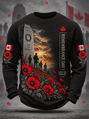 Men's Lest We Forget Canada Remembrance Day Print Waffle Long Sleeve T-Shirt