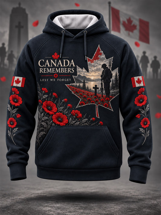Men's Lest We Forget Canada Remembrance Day Print Hoodie