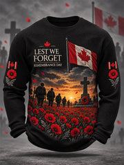 Men's Lest We Forget Canada Remembrance Day Print Waffle Long Sleeve T-Shirt