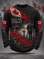 Men's Lest We Forget Canada Remembrance Day Print Waffle Long Sleeve T-Shirt