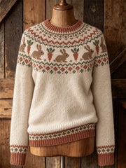 Women's cute rabbit pattern design casual long-sleeved sweater