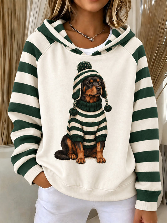 Women's Cute Winter Dog Print Casual Long Sleeve Shirt
