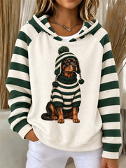 Women's Cute Winter Dog Print Casual Long Sleeve Shirt