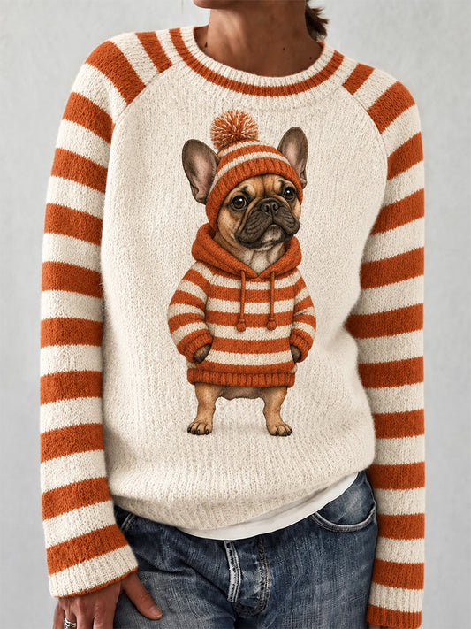 Women's Cute Winter Dog Print Casual Sweater