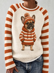 Women's Cute Winter Dog Print Casual Sweater