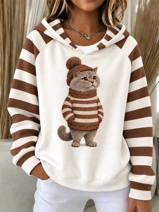 Women's Cute Winter Cat Print Casual Long Sleeve Shirt