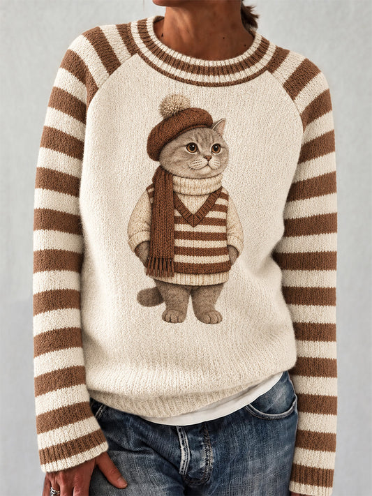 Women's Cute Winter Cat Print Casual Sweater