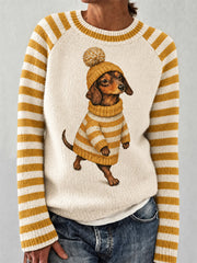 Women's Cute Winter Dog Print Casual Sweater