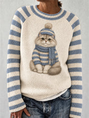 Women's Cute Winter Cat Print Casual Sweater