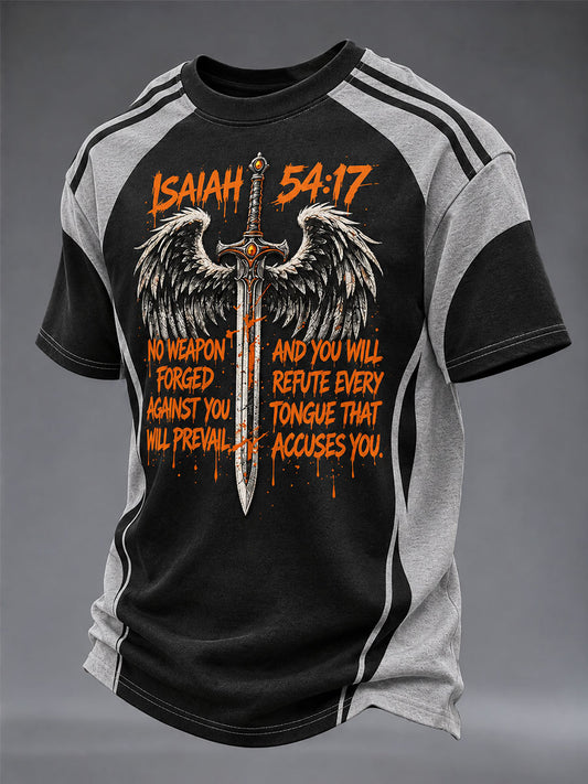 Men's "No Weapon Forged Against You Will Prevail" Faith Print Casual T-Shirt