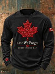 Men's Last We Forget Slogan Papaver Rhoeas Pattern Printed Long Sleeve Round Neck T-shirt