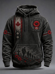 Men's Lest We Forget Canada Remembrance Day Poppy Print Oversized Drop-Shoulder Hoodie With Pockets