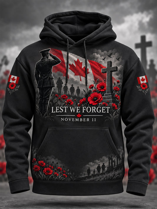 Men's Lest We Forget Canada Remembrance Day Hoodie