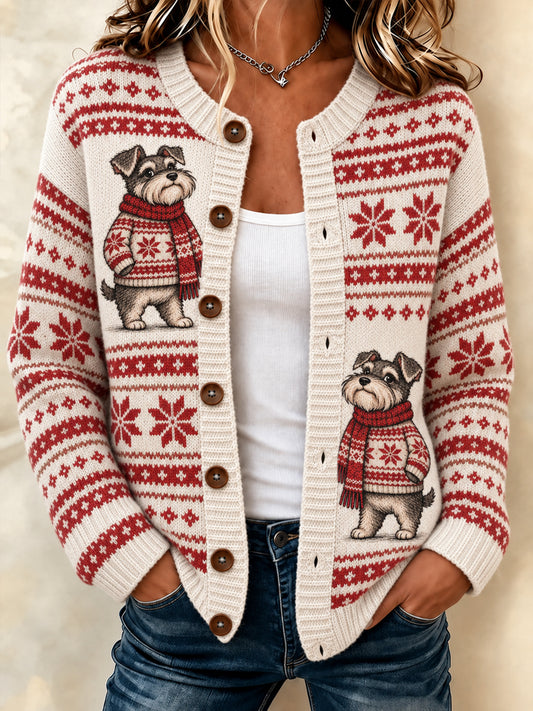 Women's Cute Winter Dog Print Casual Cardigan