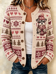 Women's Cute Winter Dog Print Casual Cardigan