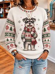 Women's Cute Winter Dog Print Casual Sweater