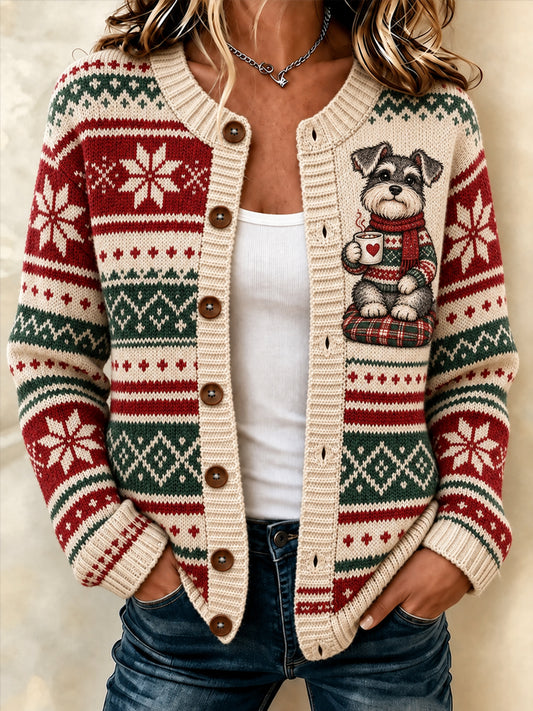 Women's Cute Winter Dog Print Casual Cardigan