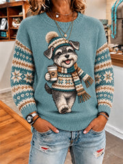 Women's Cute Winter Dog Print Casual Sweater