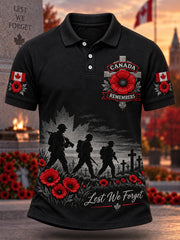 Men's Lest We Forget Canada Remembrance Day Print Polo Shirt