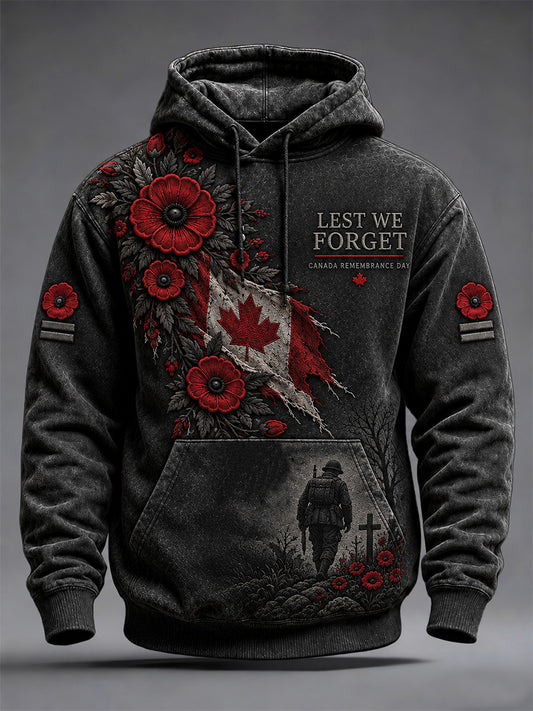 Men's Lest We Forget Canada Remembrance Day Print Oversized Drop-Shoulder Hoodie With Pockets
