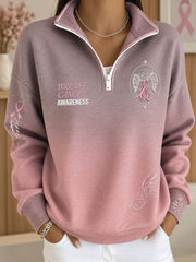 Women's Breast Cancer Awareness Pink Floral Art Printed Sweatshirt