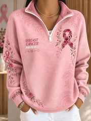 Women's Breast Cancer Awareness Pink Floral Art Printed Sweatshirt