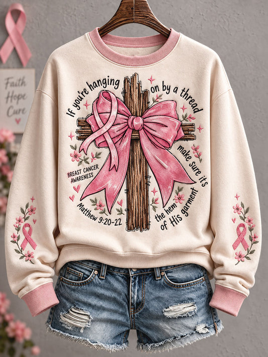 Women's Breast Cancer Awareness Pink Floral Art Printed Sweatshirt